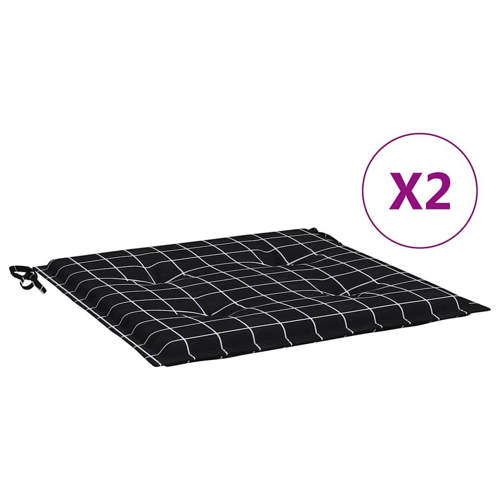 vidaXL Μαξιλάρια Καρέκλας 2 τεμ. Μαύρο Καρό 40 x 40 x 4 εκ. Υφασμάτινα