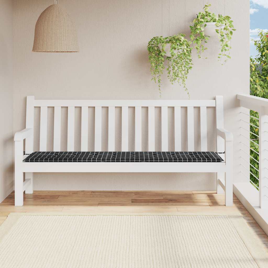 vidaXL Μαξιλάρι Πάγκου Μαύρο Καρό 200x50x4 εκ. Ύφασμα Oxford