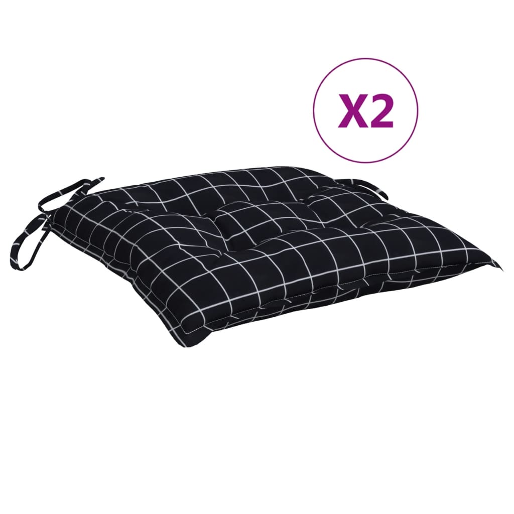 vidaXL Μαξιλάρια Καρέκλας 2 τεμ. Μαύρο Καρό 40 x 40 x 7 εκ. Υφασμάτινα