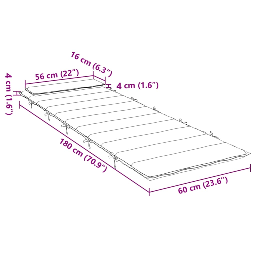 vidaXL Μαξιλάρι Ξαπλώστρας Μαύρο 180x60x4 εκ. από Ύφασμα Oxford