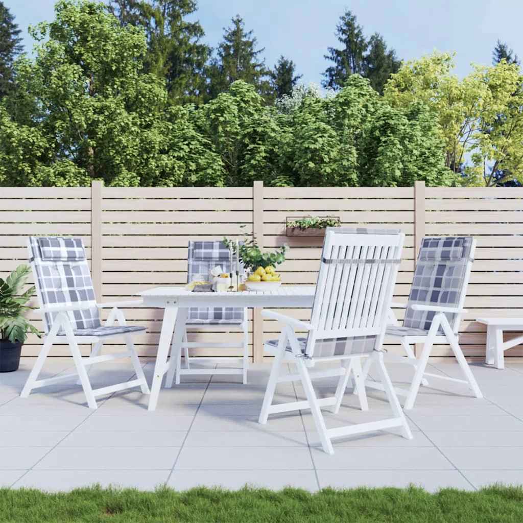 vidaXL Μαξιλάρια Καρέκλας με Ψηλή Πλάτη 4 τεμ Γκρι Καρό Ύφασμα Oxford