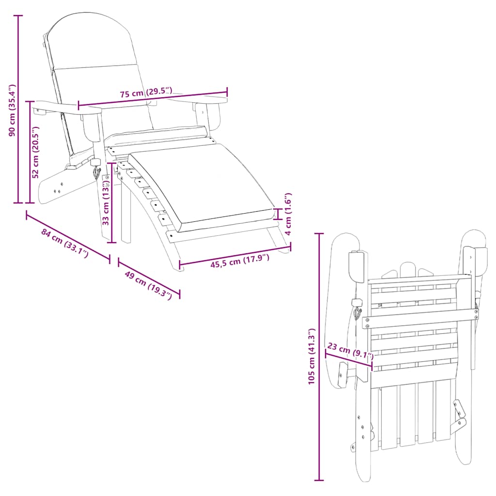 vidaXL Καρέκλα Κήπου Adirondack με Υποπόδιο από Μασίφ Ξύλο Ακακίας