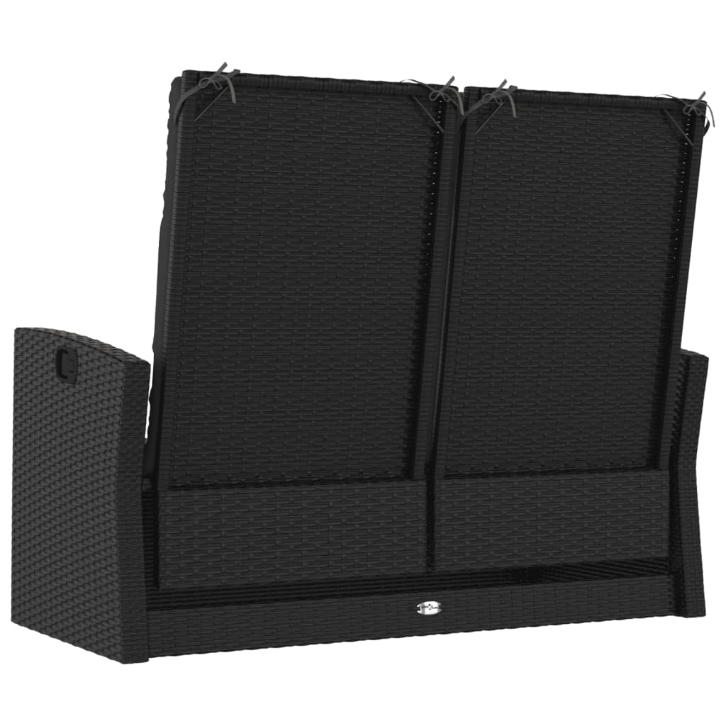 vidaXL Πάγκος Κήπου Ανακλινόμ. με Μαξιλάρια Μαύρος 118 εκ. Συνθ. Ρατάν