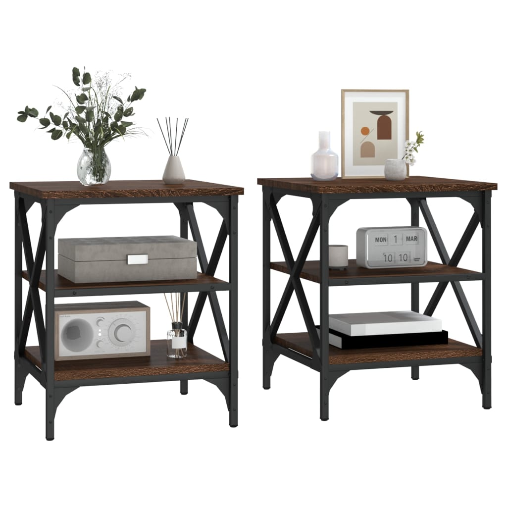 vidaXL Τραπεζάκια Σαλονιού 2 τεμ Καφέ Δρυς 40x42x50 εκ. Επεξ. Ξύλο