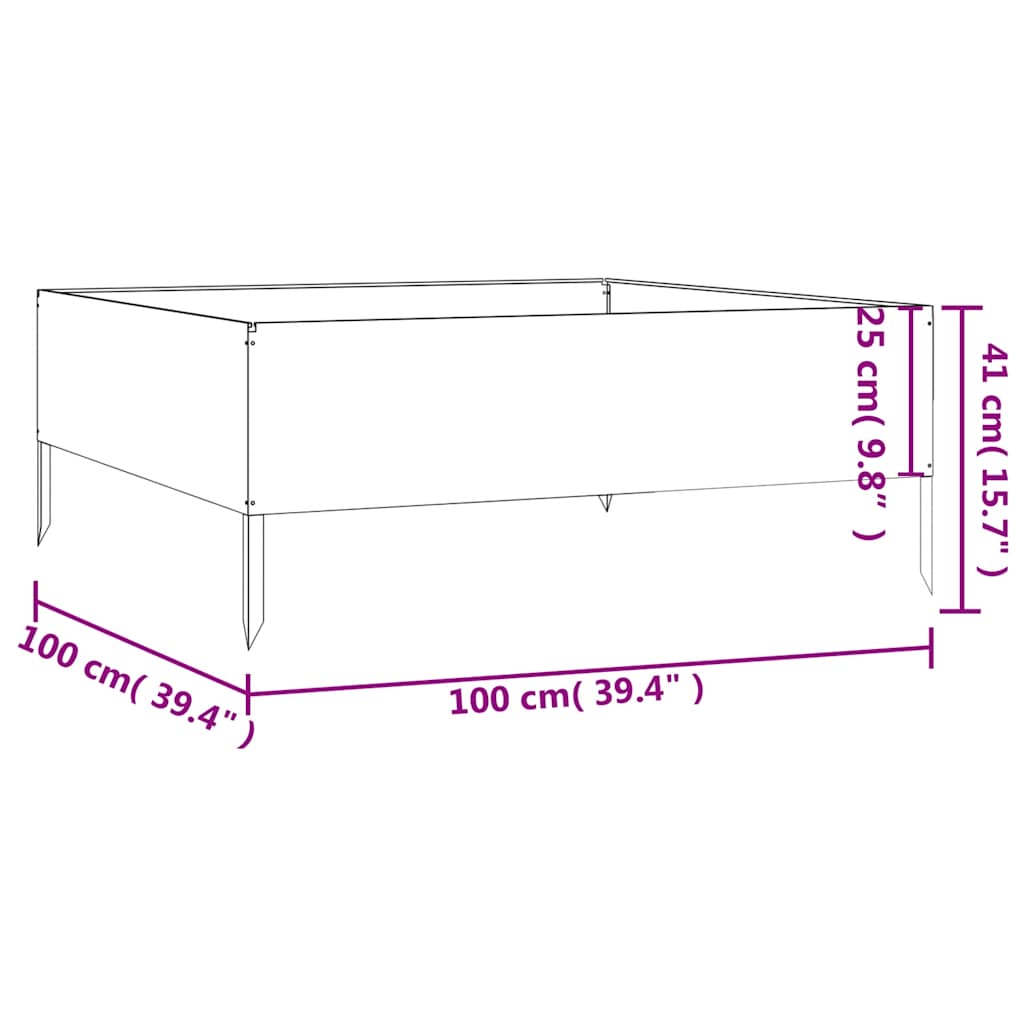 vidaXL Ζαρντινιέρα 100 x 100 x 41 εκ. από Ατσάλι Σκληρυθέν στον Αέρα