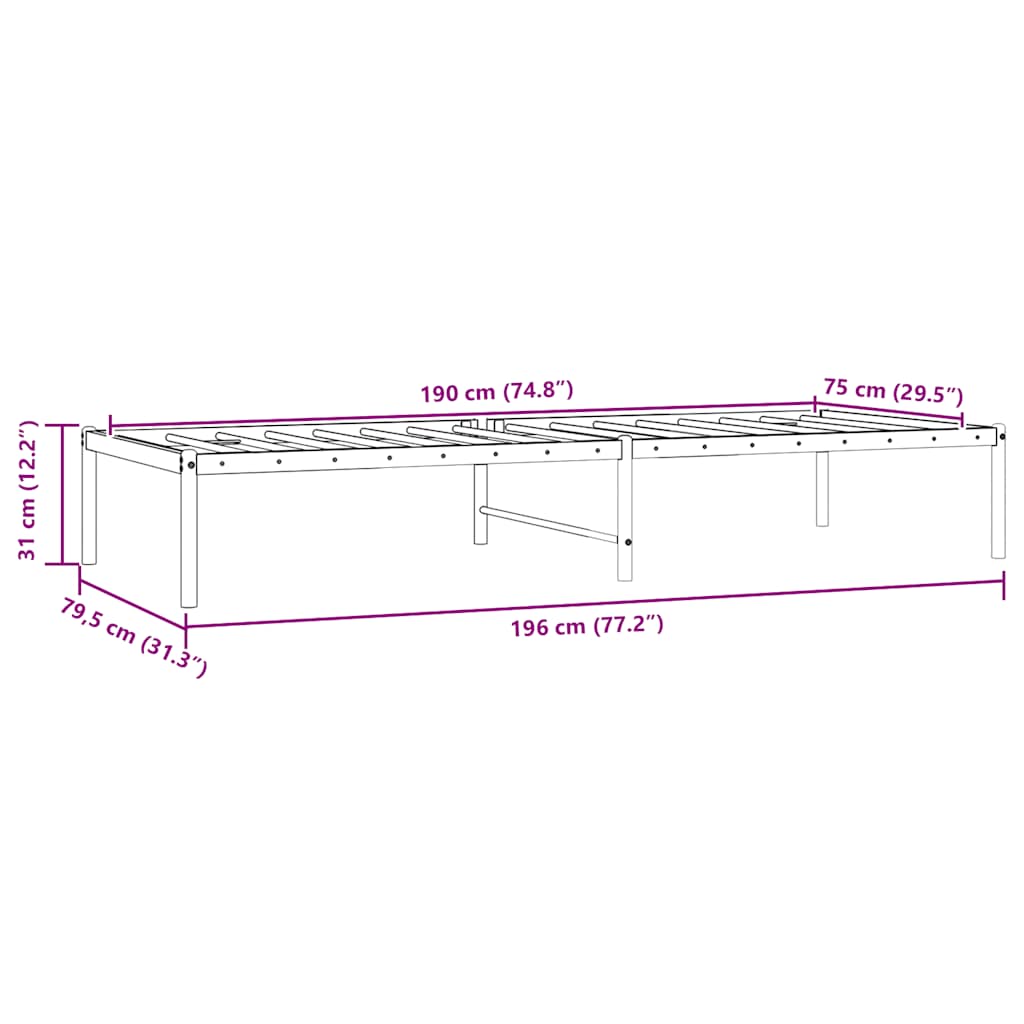 vidaXL Πλαίσιο Κρεβατιού Λευκό 75 x 190 εκ. Μεταλλικό