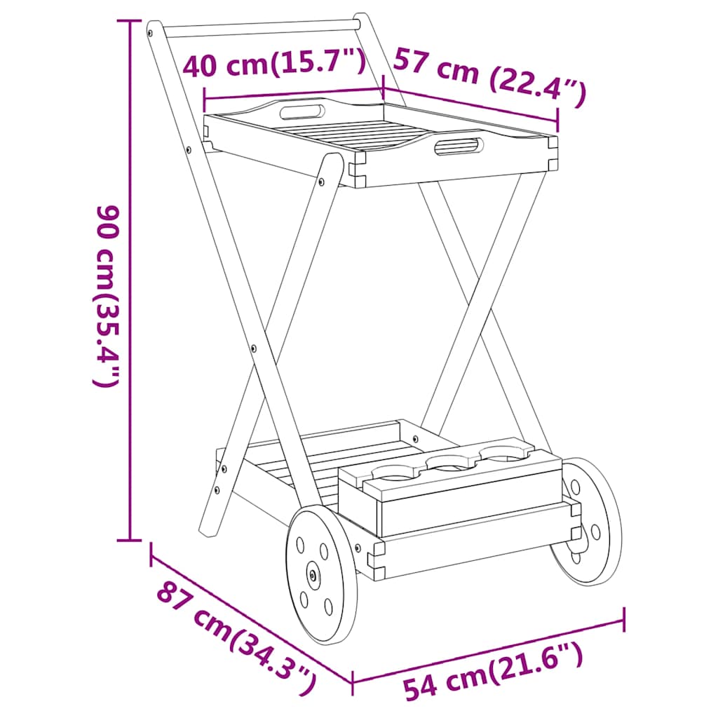 vidaXL Καρότσι Τσαγιού 54 x 87 x 90 εκ. από Μασίφ Ξύλο Ακακίας