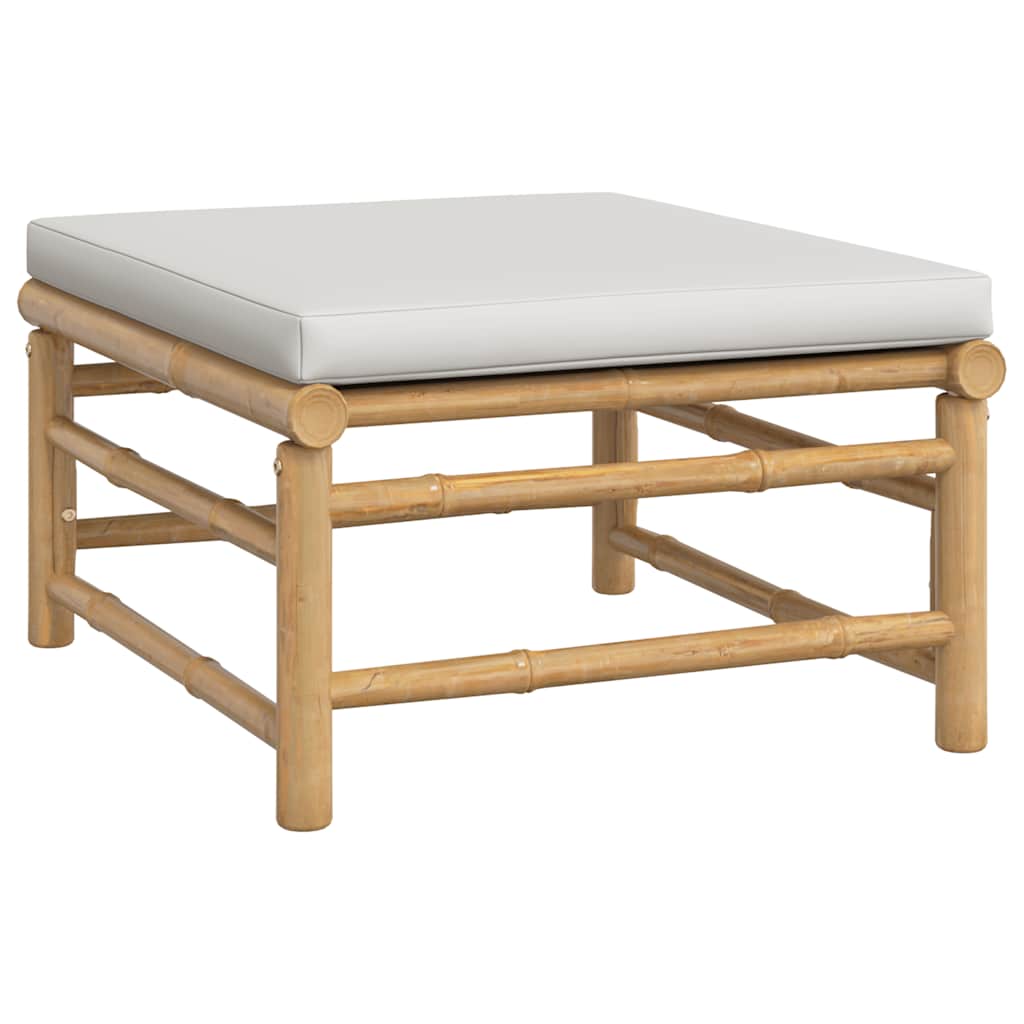 vidaXL Υποπόδιο Κήπου από Μπαμπού με Ανοιχτό Γκρι Μαξιλάρι