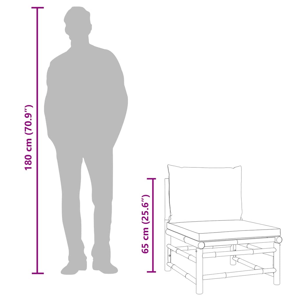 vidaXL Καναπές Κήπου Μεσαίος από Μπαμπού με Γκρι / Μπεζ Μαξιλάρια