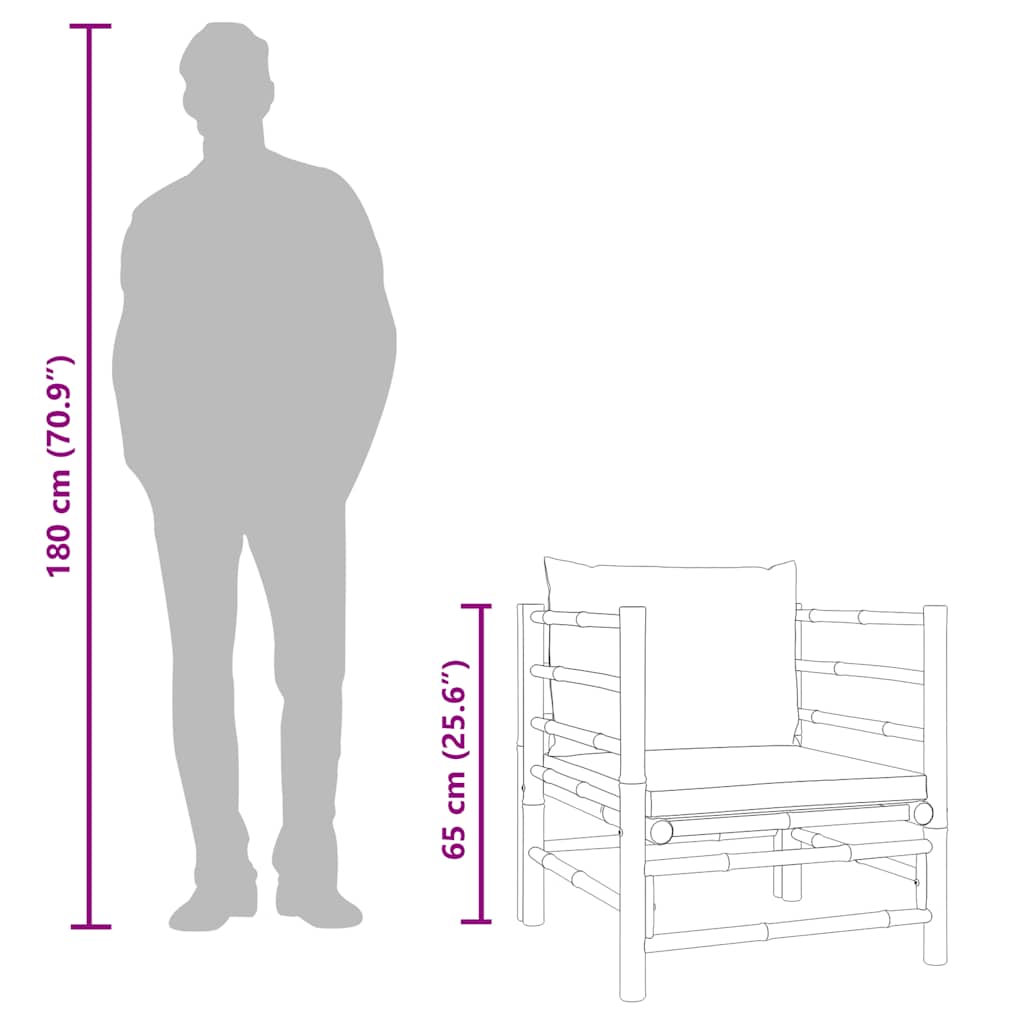 vidaXL Καναπές Κήπου από Μπαμπού με Γκρι / Μπεζ Μαξιλάρια