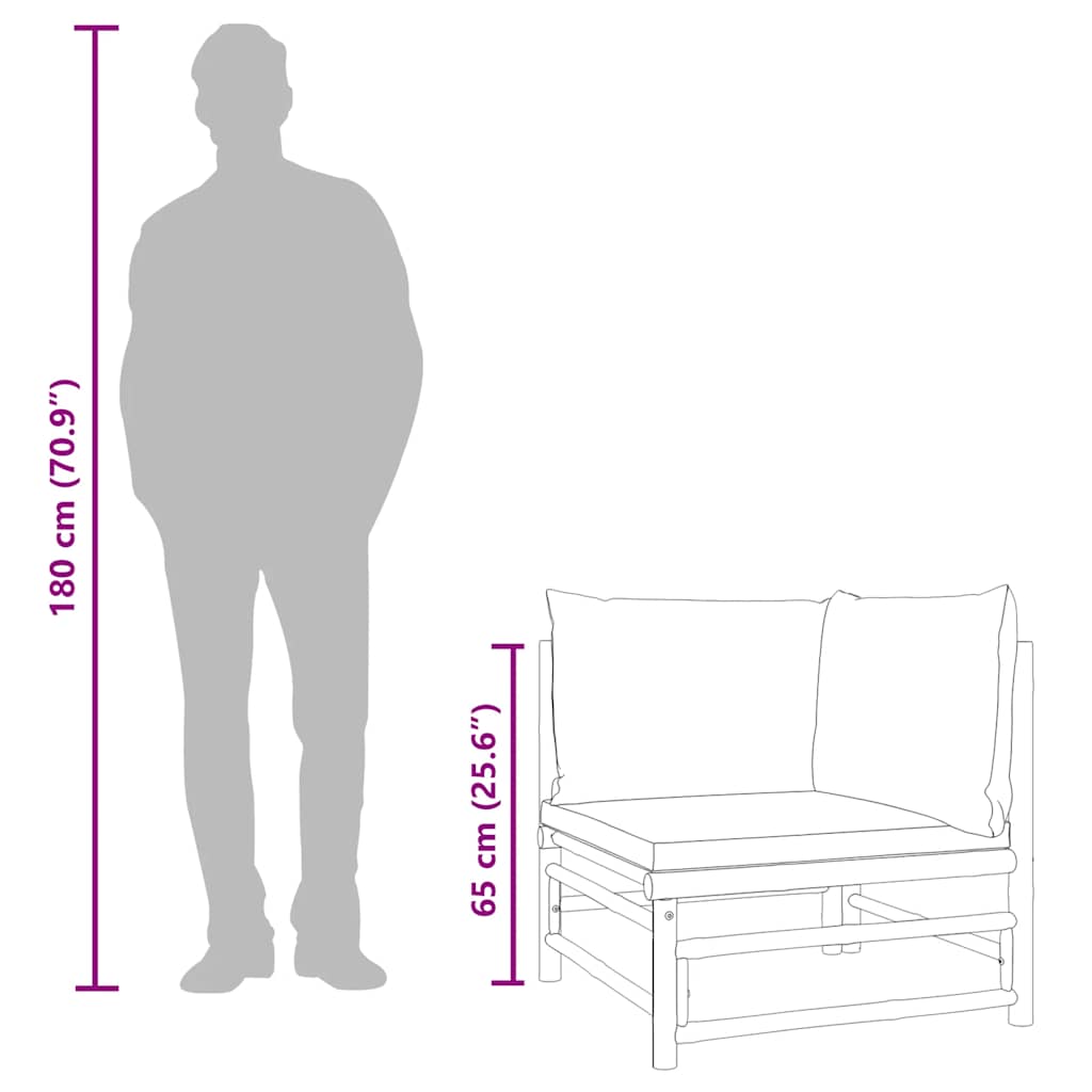 vidaXL Καναπές Κήπου Γωνιακός από Μπαμπού με Πράσινα Μαξιλάρια