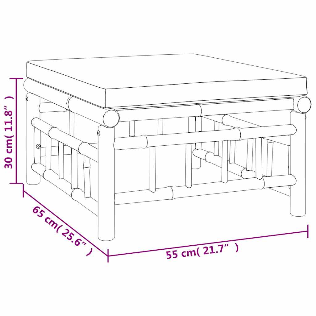 vidaXL Υποπόδιο Κήπου από Μπαμπού με Λευκά Κρεμ Μαξιλάρια
