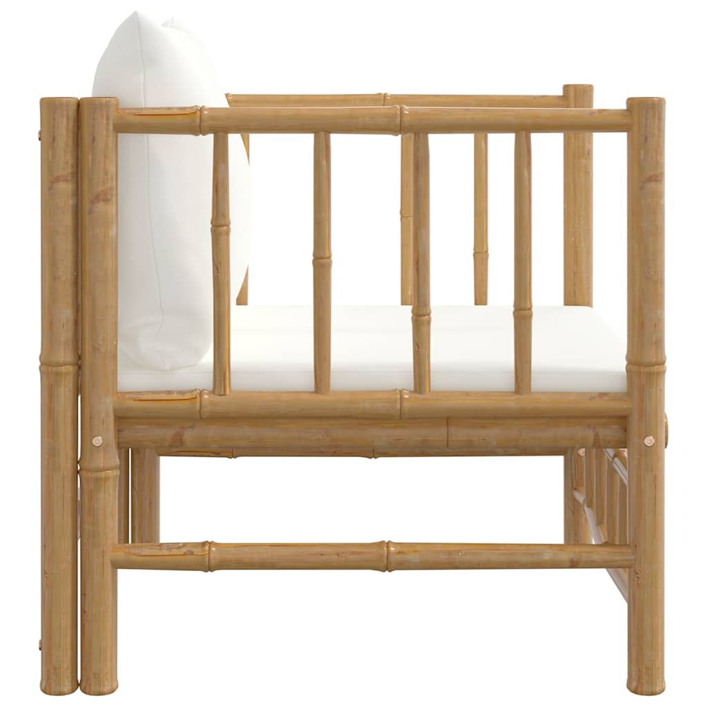 vidaXL Καναπές Κήπου από Μπαμπού με Λευκά Κρεμ Μαξιλάρια