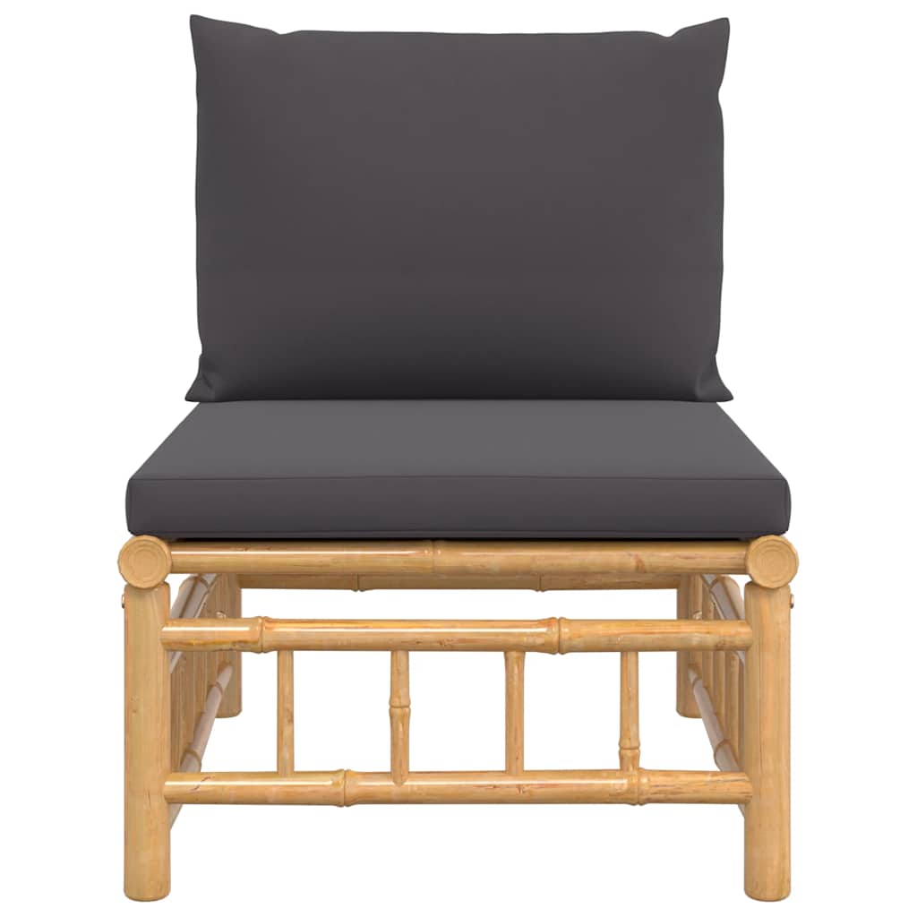 vidaXL Καναπές Κήπου Μεσαίος από Μπαμπού με Σκούρα Γκρι Μαξιλάρια