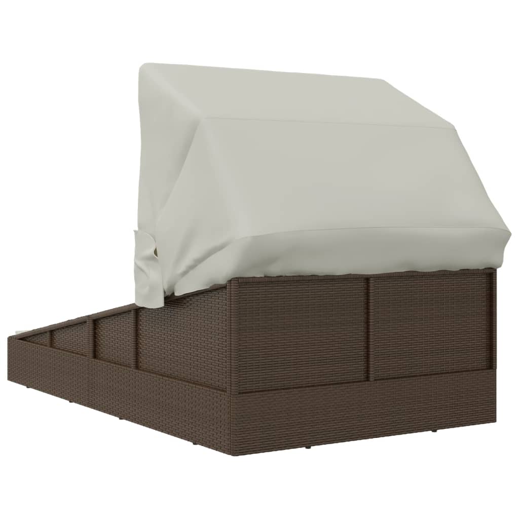 vidaXL Ξαπλώστρα με Πτυσσόμενη Οροφή Καφέ 200x114x128 εκ. Συνθ. Ρατάν