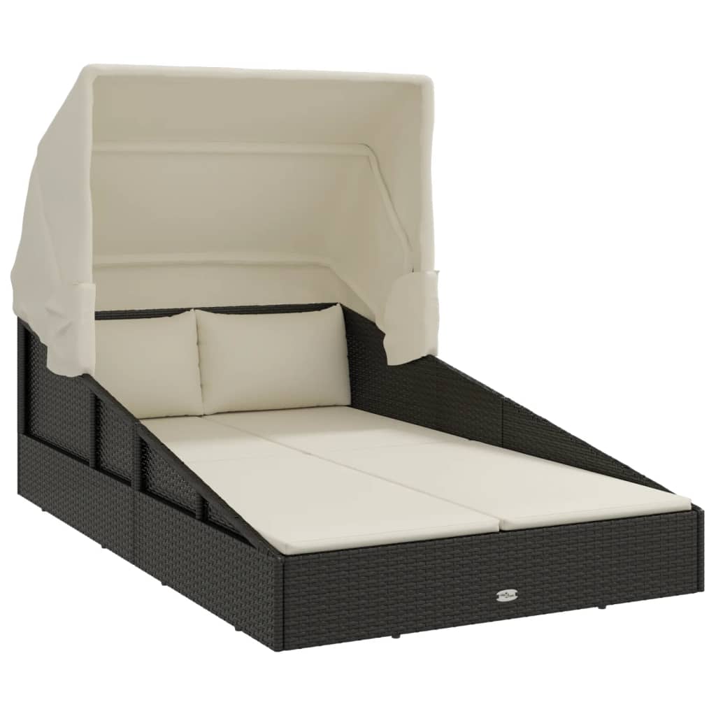 vidaXL Ξαπλώστρα με Πτυσσόμενη Οροφή Μαύρη 200x114x128 εκ. Συνθ. Ρατάν