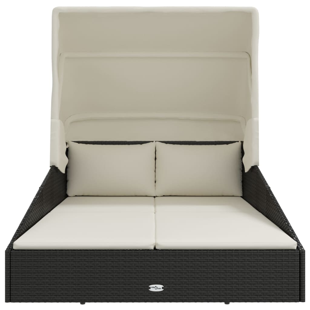 vidaXL Ξαπλώστρα με Πτυσσόμενη Οροφή Μαύρη 200x114x128 εκ. Συνθ. Ρατάν