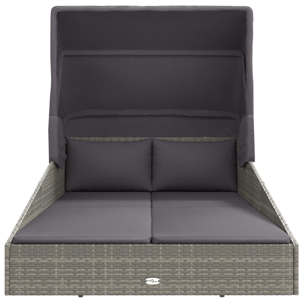 vidaXL Ξαπλώστρα με Πτυσσόμενη Οροφή Γκρι 200x114x128 εκ. Συνθ. Ρατάν