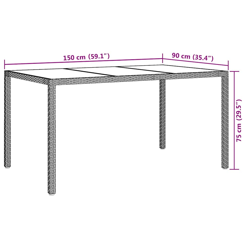 vidaXL Τραπέζι Κήπου Καφέ 150 x 90 x 75 cm συνθετικό ρατάν
