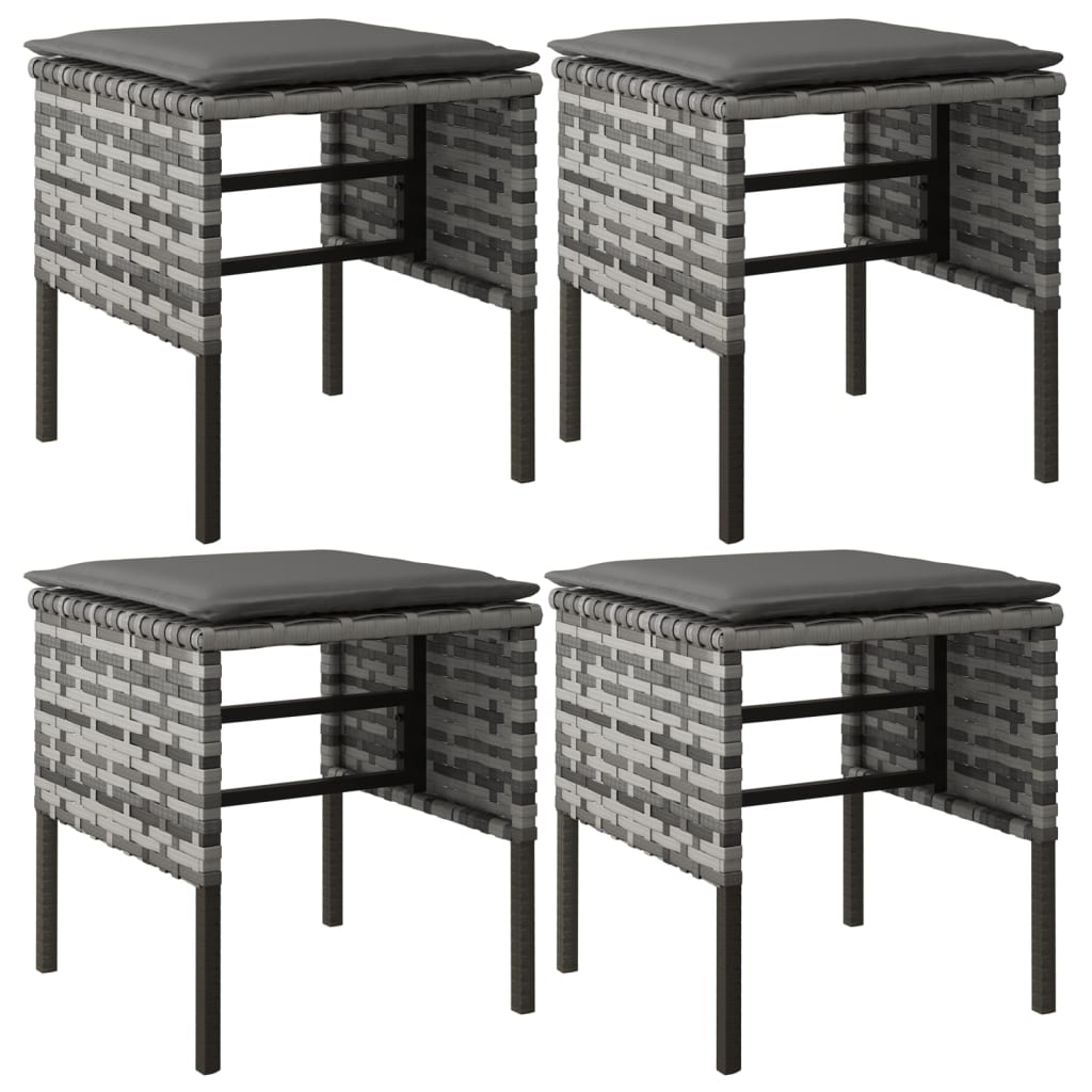 vidaXL Υποπόδια Κήπου 4 τεμ. Γκρι από Συνθετικό Ρατάν με Μαξιλάρια