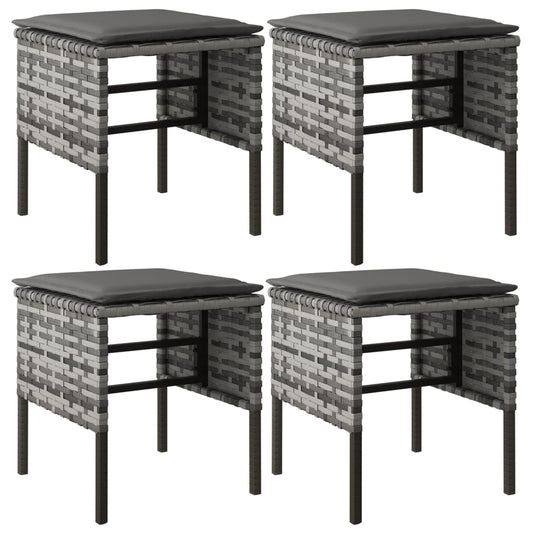 vidaXL Υποπόδια Κήπου 4 τεμ. Γκρι από Συνθετικό Ρατάν με Μαξιλάρια