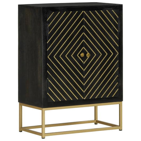 vidaXL Ντουλάπι με 2 Πόρτες Μαύρο/Χρυσό 55x30x75 εκ. Μασίφ Ξύλο Μάνγκο