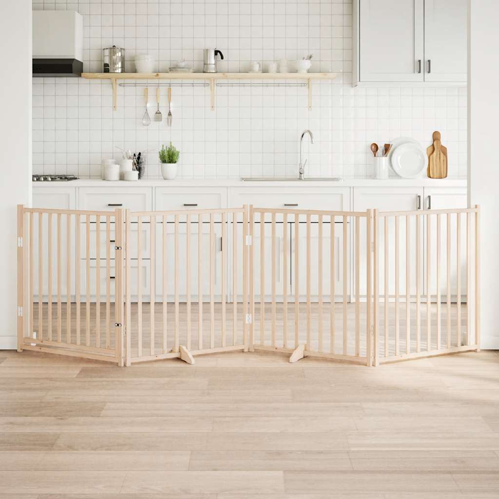 vidaXL Πόρτα Σκύλου με Πόρτα, Πτυσσόμενη 4 Πάνελ, 320 εκ. από Μασίφ Ξύλο Έλατου