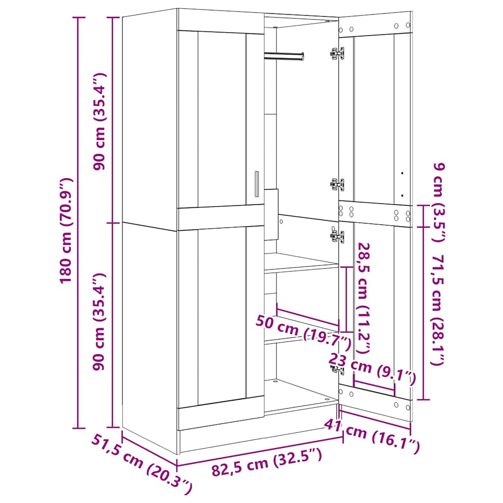 vidaXL Ντουλάπα Καπνιστή Δρυς 82,5x51,5x180 εκ. από Επεξεργασμένο Ξύλο