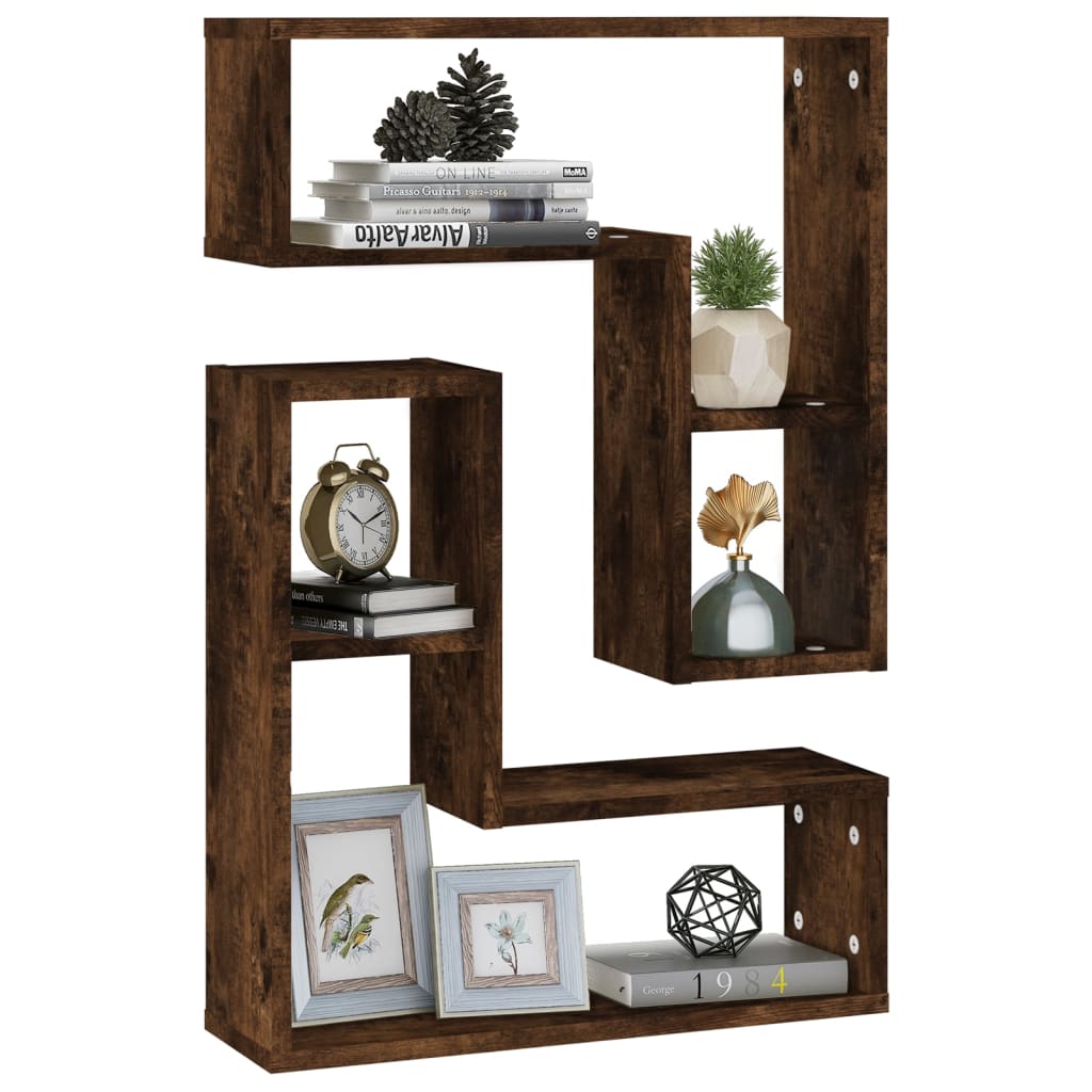 vidaXL Ραφιέρες Τοίχου 2 τεμ. Καπνιστή Δρυς 50x15x50εκ. Επεξεργ. Ξύλο