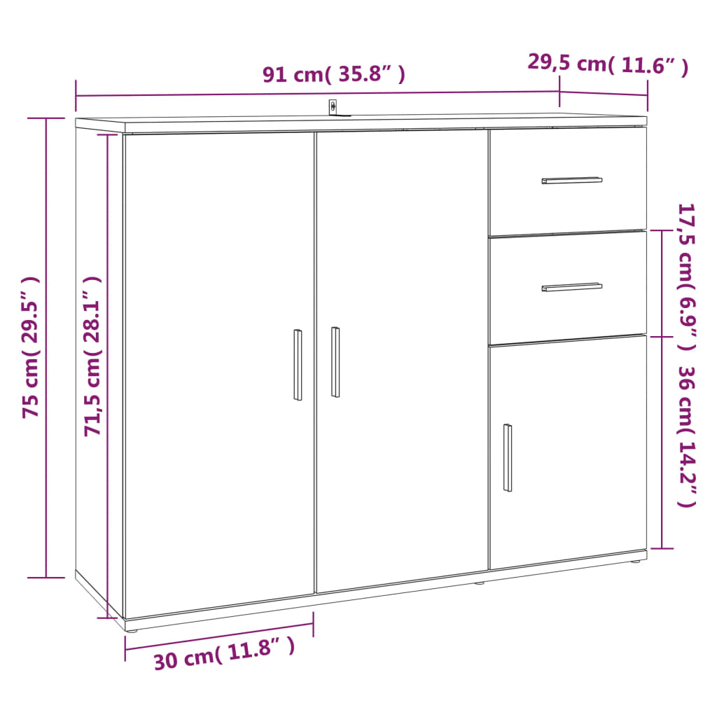 vidaXL Συρταριέρα Sonoma Δρυς 91x29,5x75 εκ. Επεξεργασμένο Ξύλο