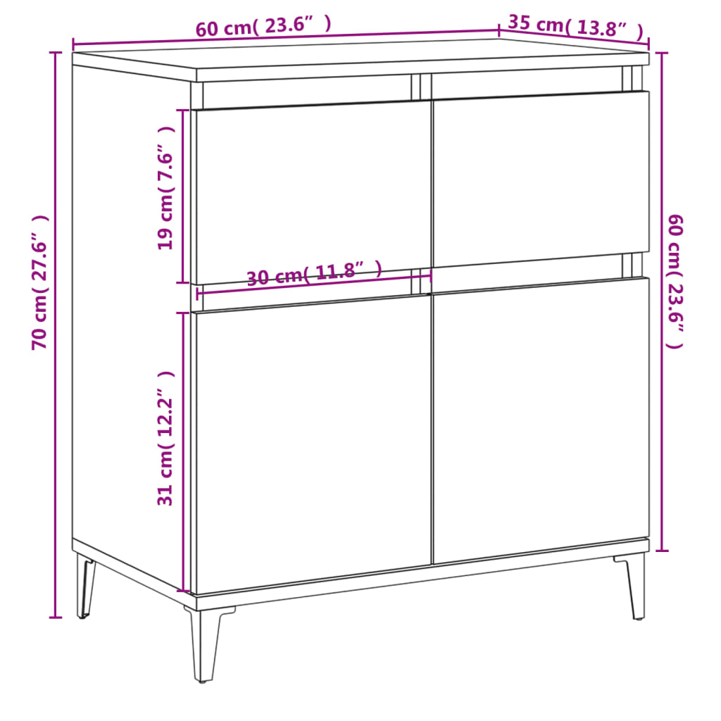 vidaXL Συρταριέρα Λευκή 60 x 35 x 70 εκ. από Επεξεργασμένο Ξύλο