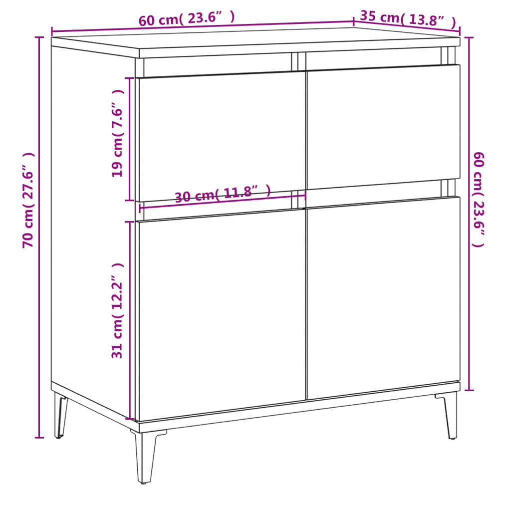 vidaXL Συρταριέρα Sonoma Δρυς 60x35x70 εκ. Επεξεργασμένο Ξύλο