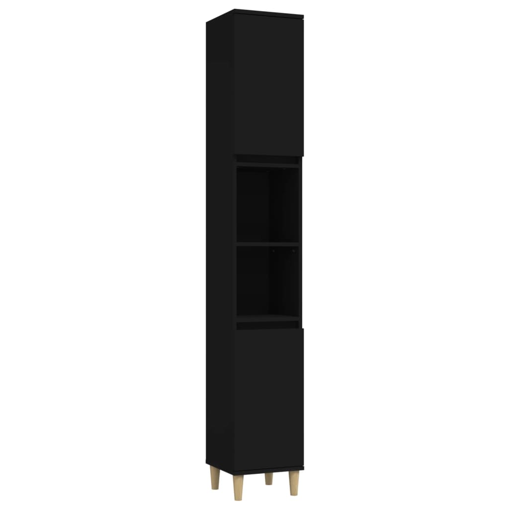 vidaXL Ντουλάπι Μπάνιου Μαύρο 30x30x190 εκ. Επεξεργασμένο Ξύλο