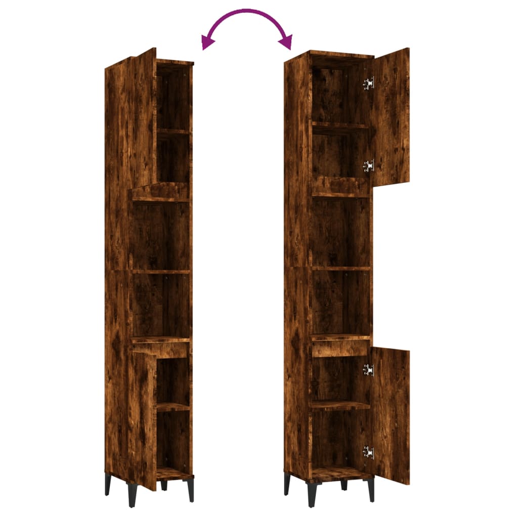 vidaXL Ντουλάπι Μπάνιου Καπνιστή Δρυς 30x30x190 εκ. Επεξεργασμένο Ξύλο