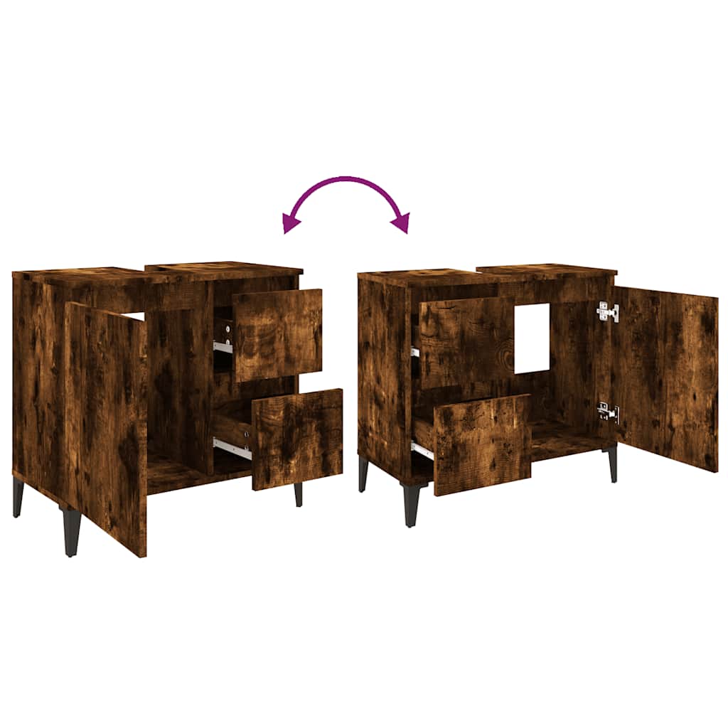 vidaXL Ντουλάπι Μπάνιου Καπνιστή Δρυς 65x33x60 εκ. Επεξεργασμένο Ξύλο