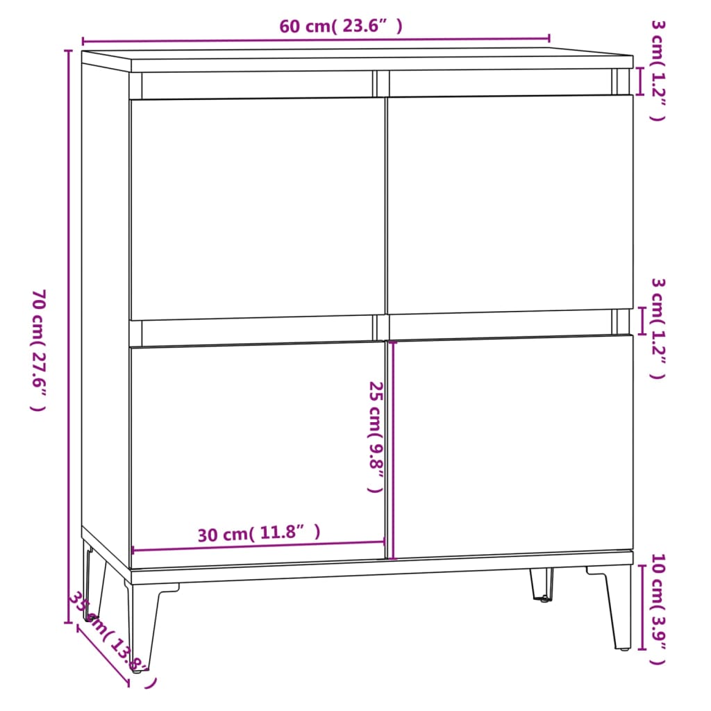 vidaXL Συρταριέρα Λευκή 60 x 35 x 70 εκ. από Επεξεργασμένο Ξύλο