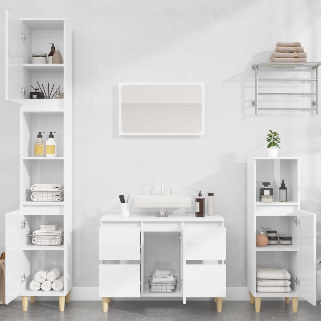 vidaXL Ντουλάπι Νιπτήρα Γυαλ. Λευκό 80x33x60 εκ. Επεξεργασμένο Ξύλο