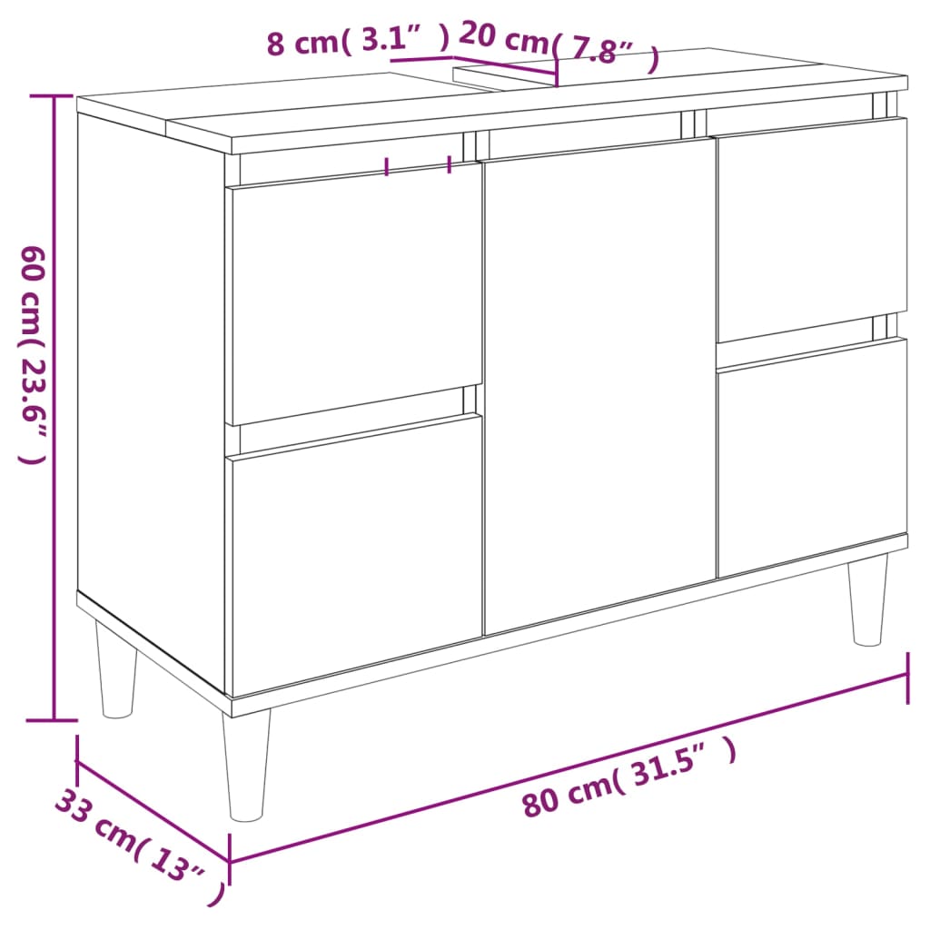 vidaXL Ντουλάπι Νιπτήρα Γυαλ. Λευκό 80x33x60 εκ. Επεξεργασμένο Ξύλο
