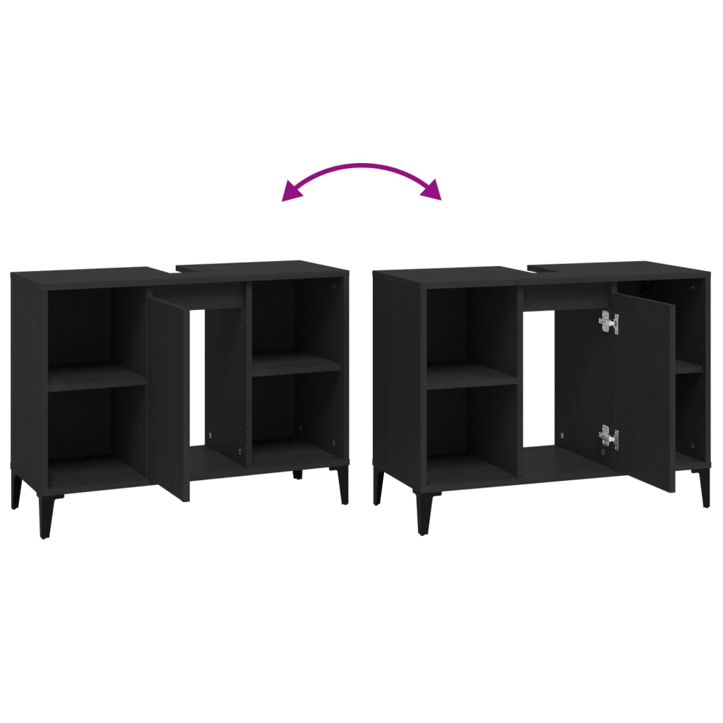 vidaXL Ντουλάπι Νιπτήρα Μαύρο 80 x 33 x 60 εκ. Επεξεργασμένο Ξύλο