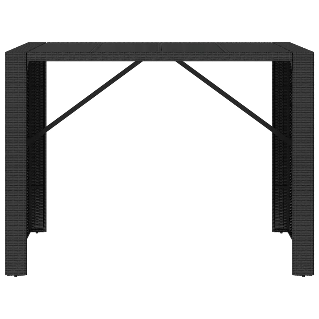 vidaXL Τραπέζι Μπαρ με Γυάλ. Επιφάνεια Μαύρο 145x80x110 εκ Συνθ. Ρατάν