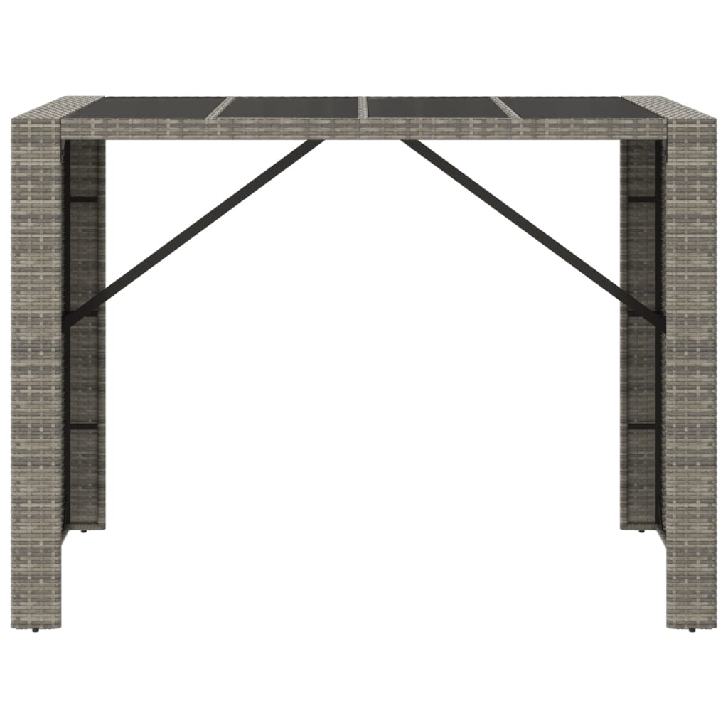 vidaXL Τραπέζι Μπαρ με Γυάλ. Επιφάνεια Γκρι 145x80x110 εκ. Συνθ. Ρατάν