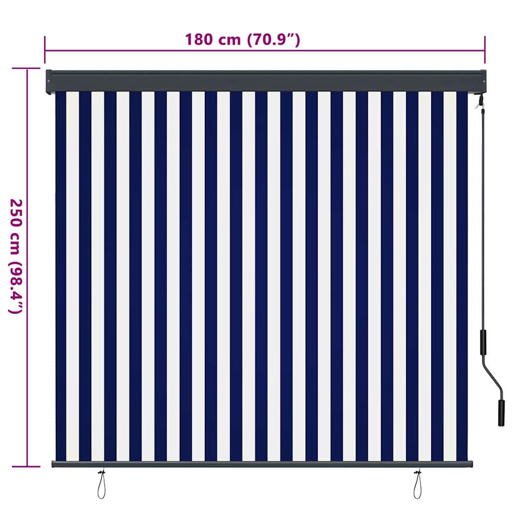 vidaXL Ρόλερ Ριγέ Μπλε και άσπρο 180 x 250 cm Ύφασμα και Αλουμίνιο