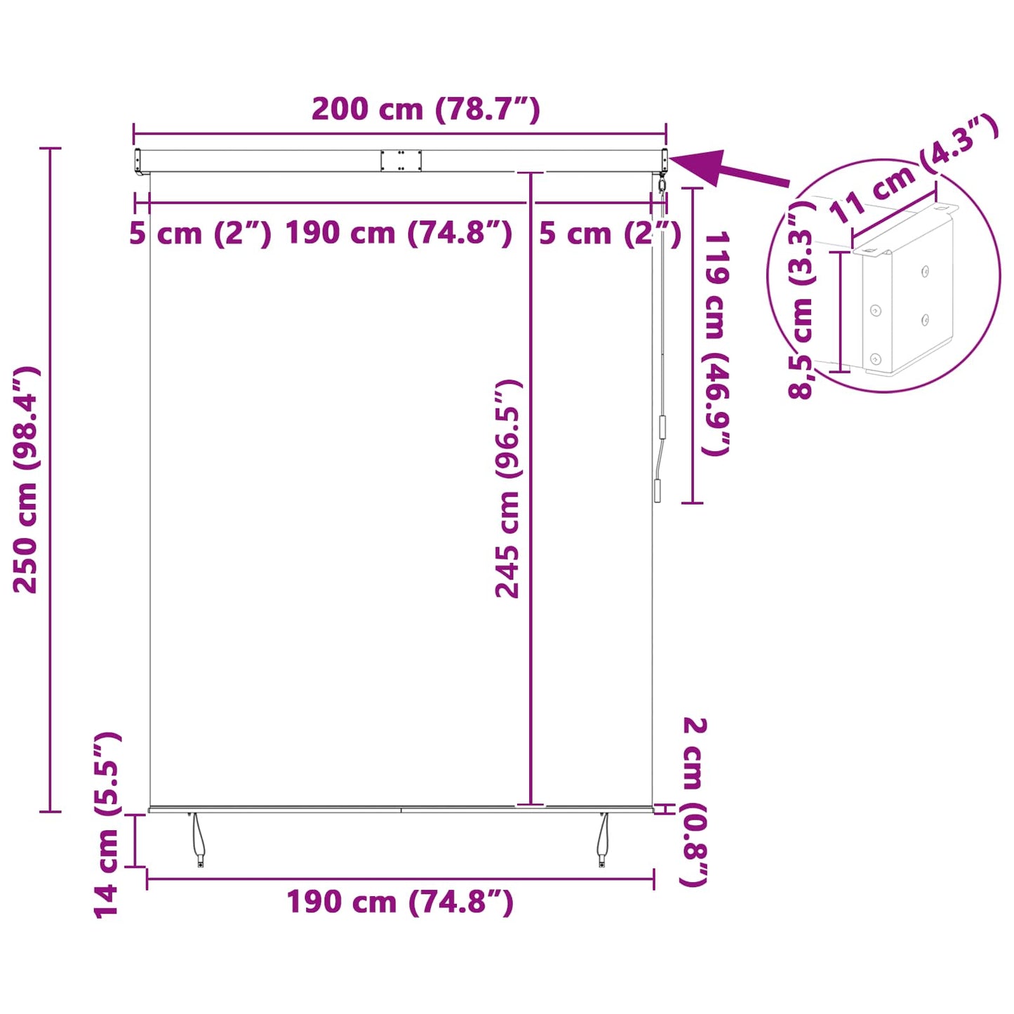 vidaXL Ρόλερ Μπλε και άσπρο 200 x 250 εκ. Ύφασμα και Αλουμίνιο
