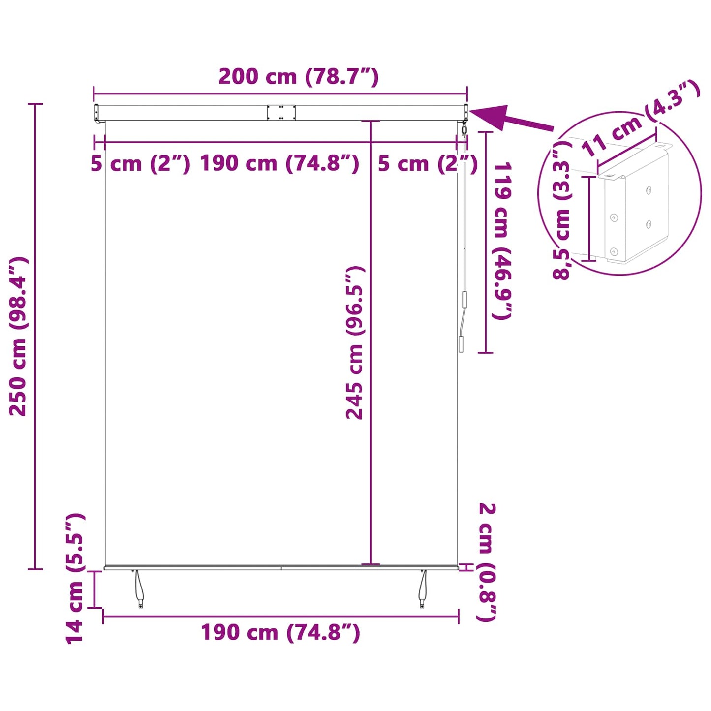 vidaXL Ρόλερ Λευκό και Πορτοκαλί 200 x 250 εκ. Ύφασμα και Αλουμίνιο