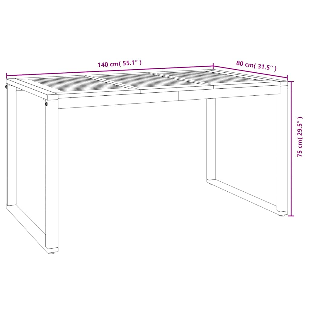 vidaXL Τραπέζι Κήπου Με Πόδια σε Σχήμα U 140x80x75 εκ. Μασίφ Ακακία
