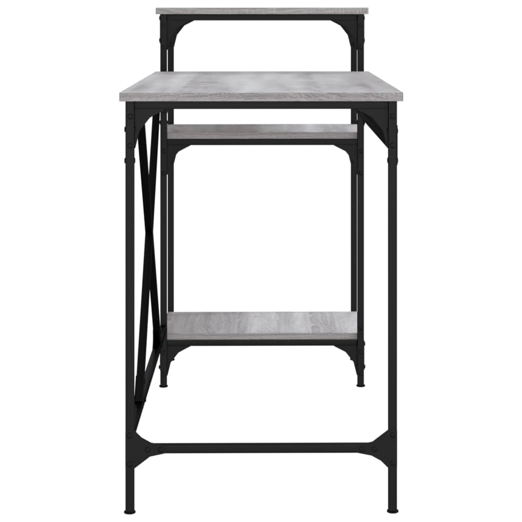 vidaXL Γραφείο με Ράφια Γκρι Sonoma 135x50x90 εκ. Επεξ. Ξύλο/Σίδηρος