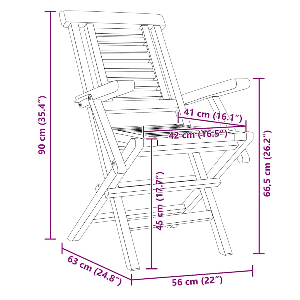vidaXL Καρέκλες Κήπου Πτυσσόμενες 4 τεμ. 56x63x90 εκ. Μασίφ Ξύλο Teak