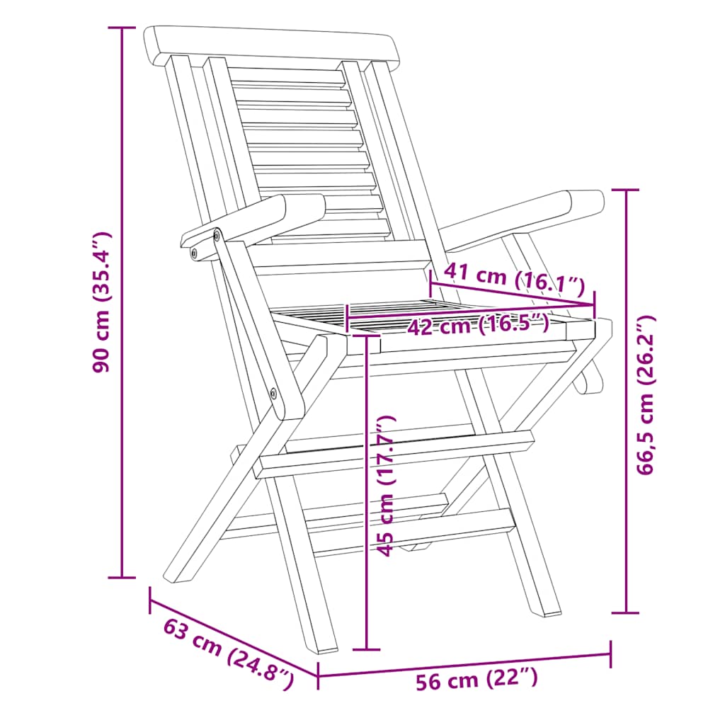 vidaXL Καρέκλες Κήπου Πτυσσόμενες 8 τεμ. 56x63x90 εκ. Μασίφ Ξύλο Teak