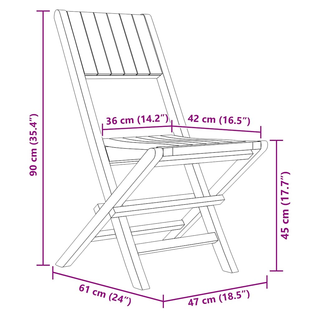 vidaXL Καρέκλες Κήπου Πτυσσόμενες 4 τεμ. 47x61x90 εκ. Μασίφ Ξύλο Teak