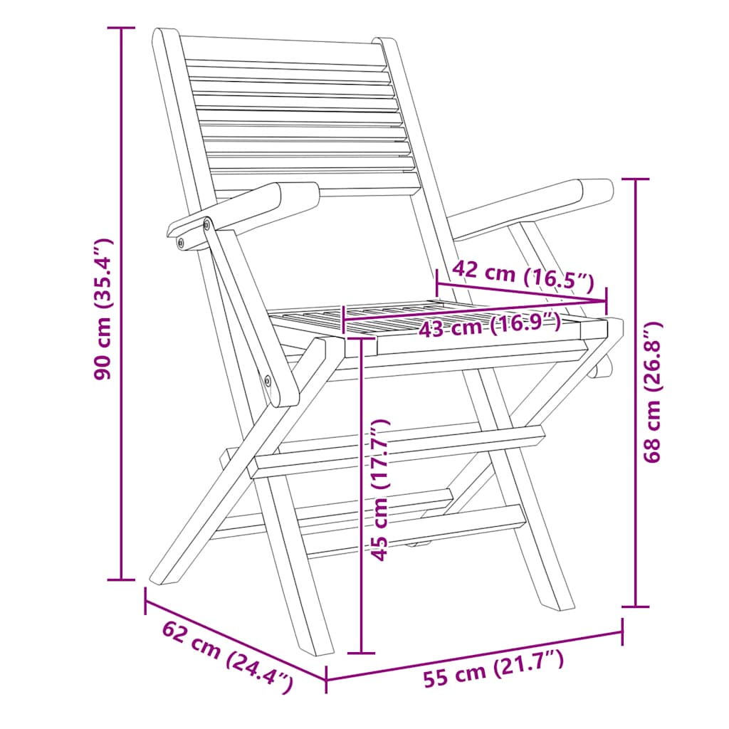 vidaXL Καρέκλες Κήπου Πτυσσόμενες 4 τεμ. 55x62x90 εκ. Μασίφ Ξύλο Teak